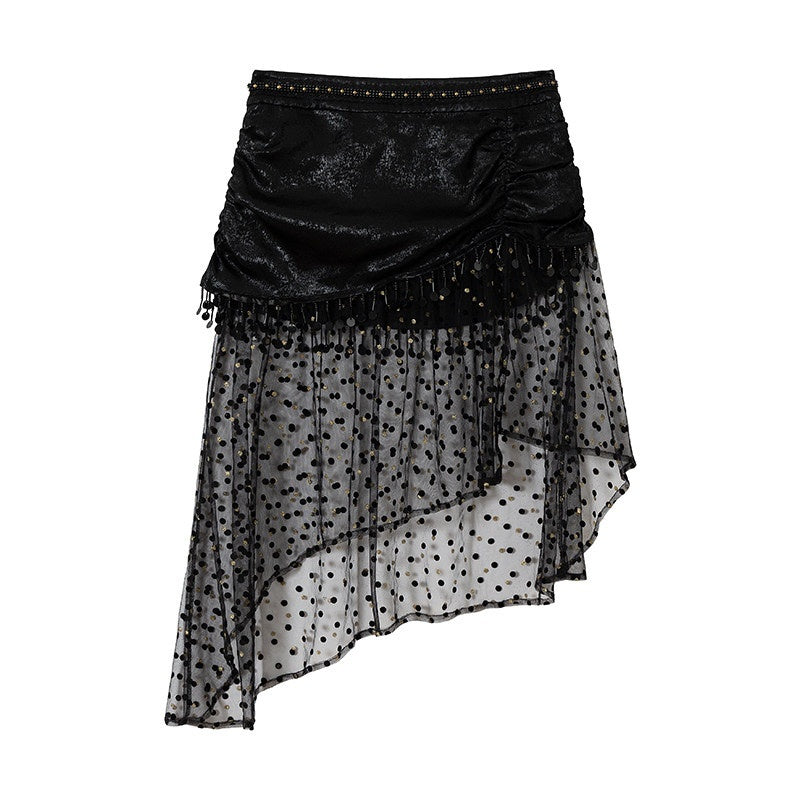 NO_ROMANCE_Satin_Mesh_Tassel_Asymmetric_Faux_Slit_Mermaid_Women'S_Polyester_Midi_Skirts_MISSTT