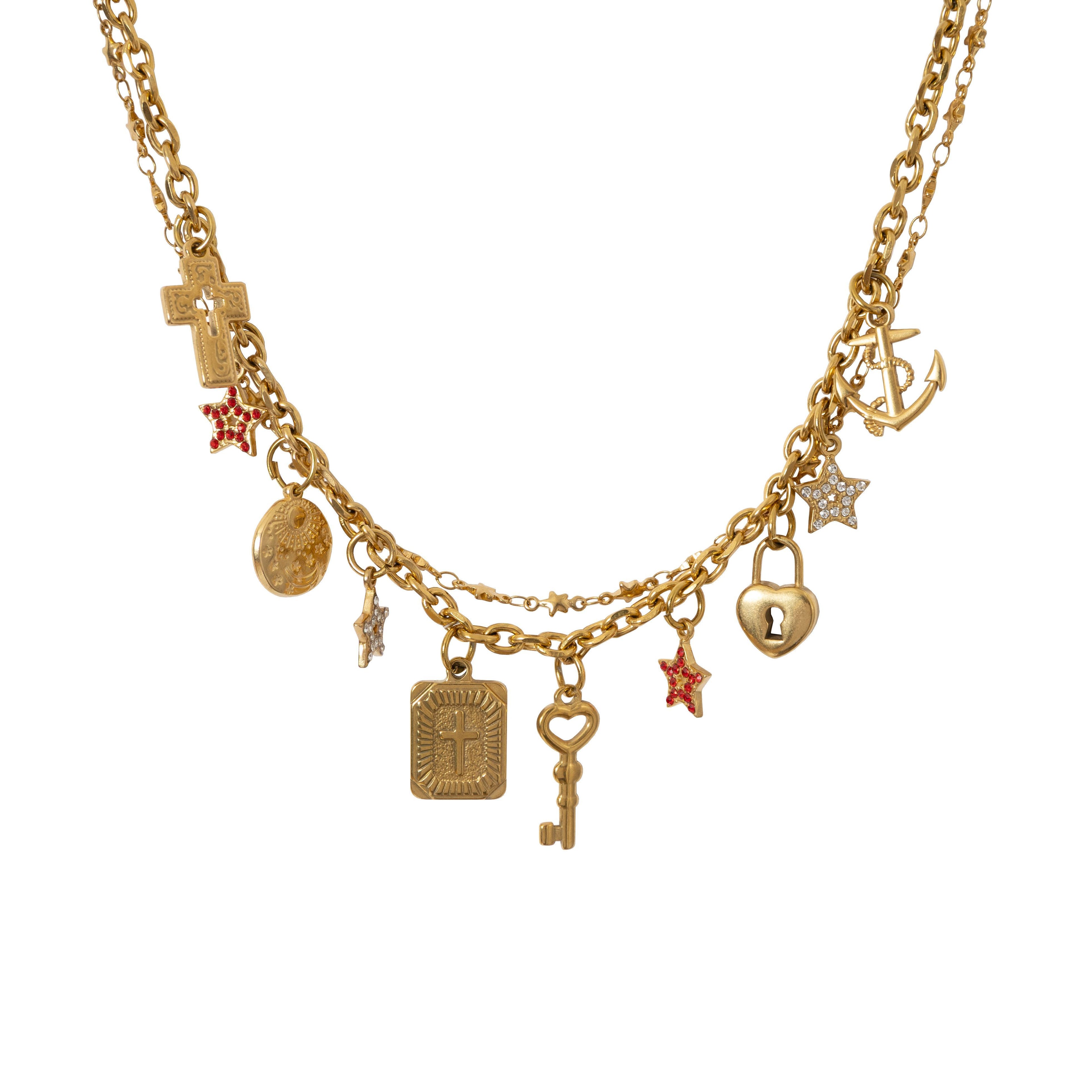 NO_ROMANCE_Sparkling_Punk_Vintage_Heart_Cross_Layered_Women'S_Mixed_Metal_Necklaces_MISSTT