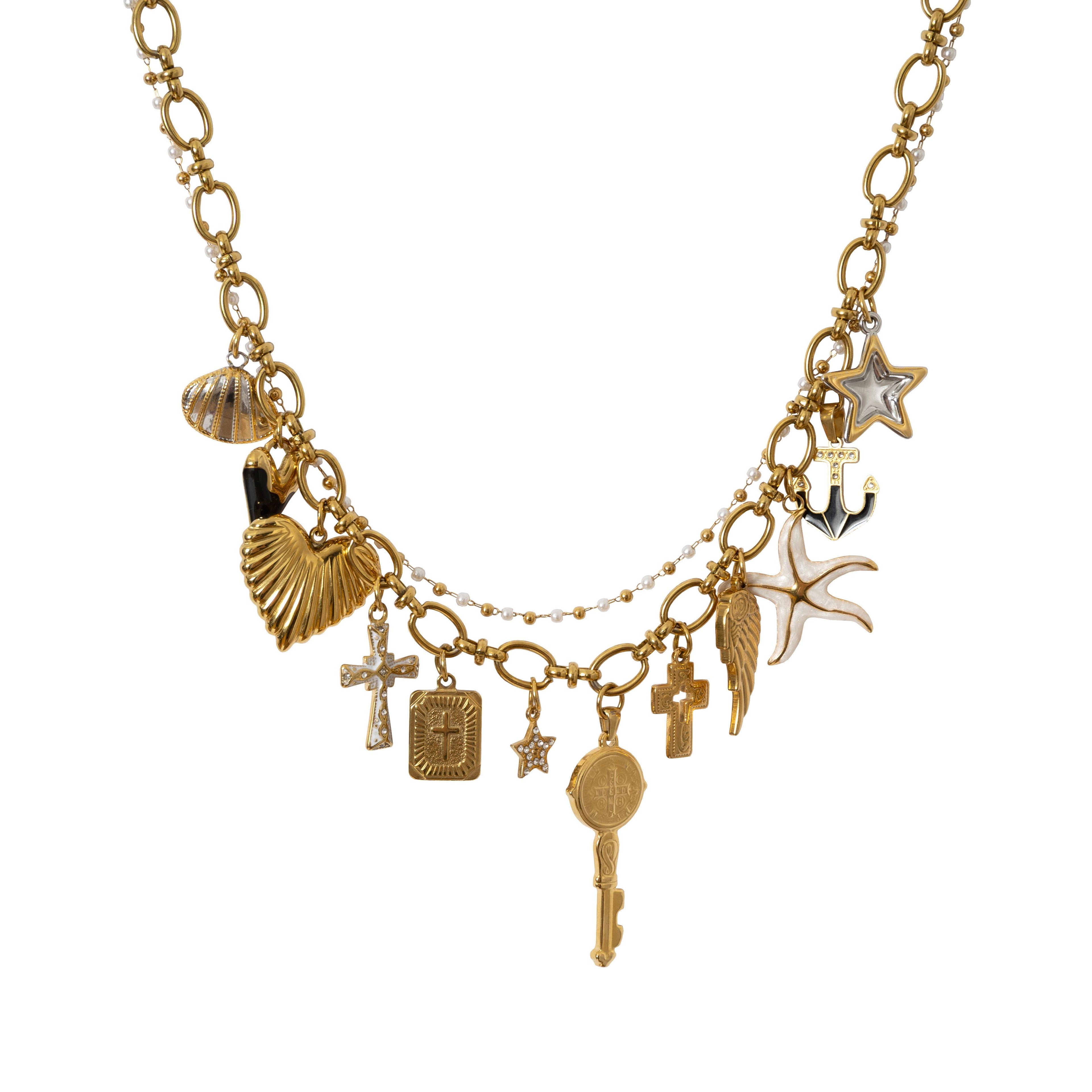 NO_ROMANCE_Sparkling_Punk_Vintage_Heart_Cross_Layered_Women'S_Mixed_Metal_Necklaces_MISSTT