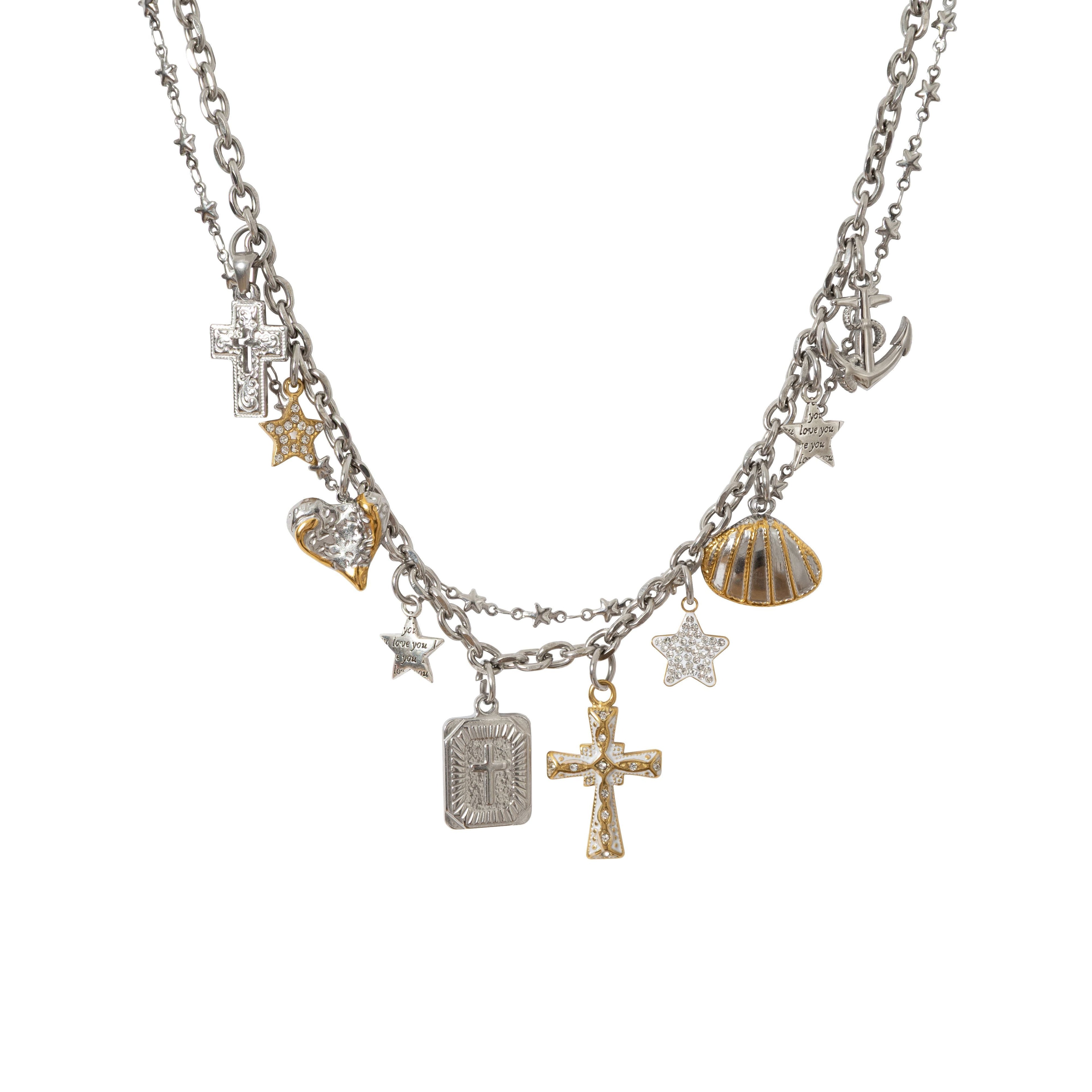 NO_ROMANCE_Sparkling_Punk_Vintage_Heart_Cross_Layered_Women'S_Mixed_Metal_Necklaces_MISSTT