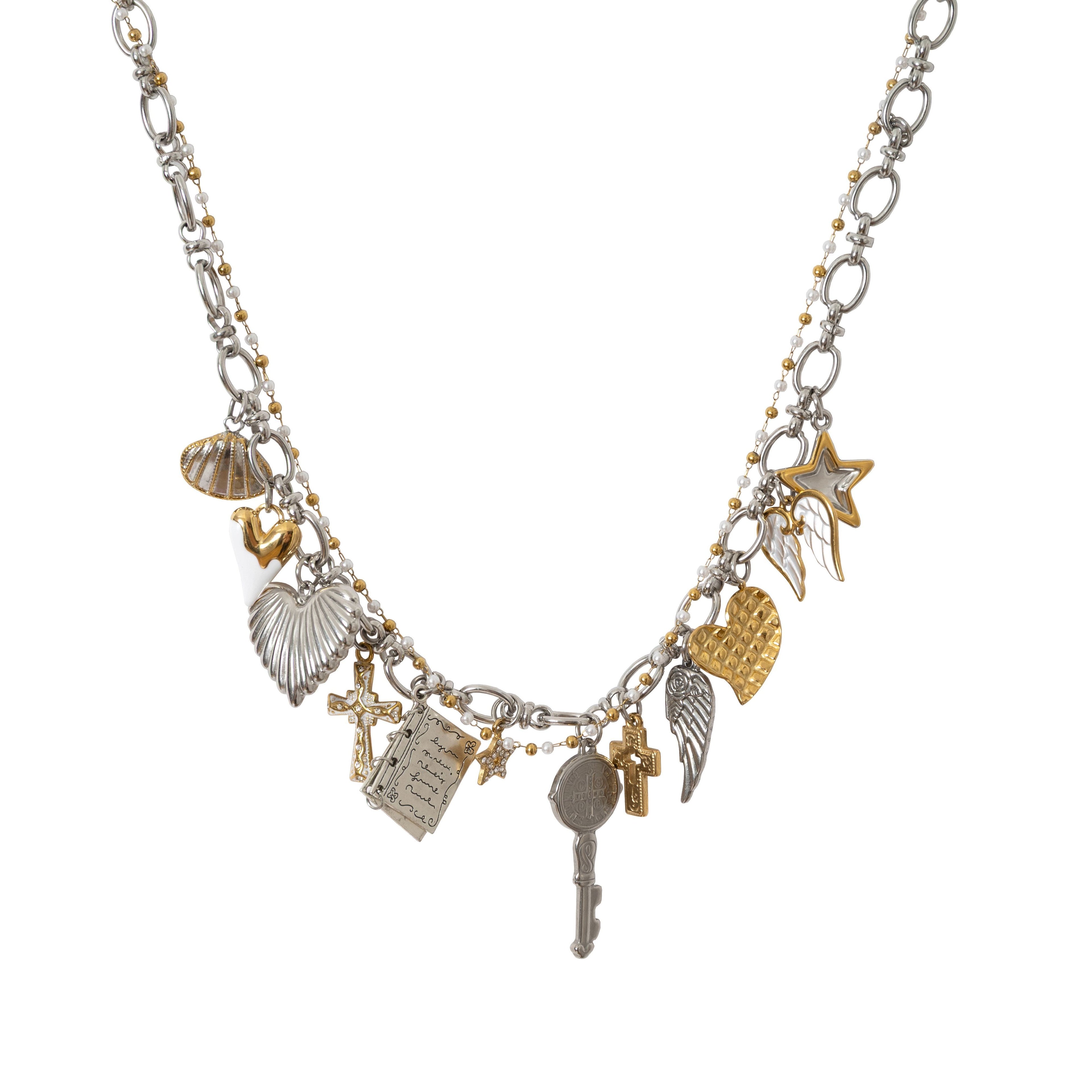 NO_ROMANCE_Sparkling_Punk_Vintage_Heart_Cross_Layered_Women'S_Mixed_Metal_Necklaces_MISSTT