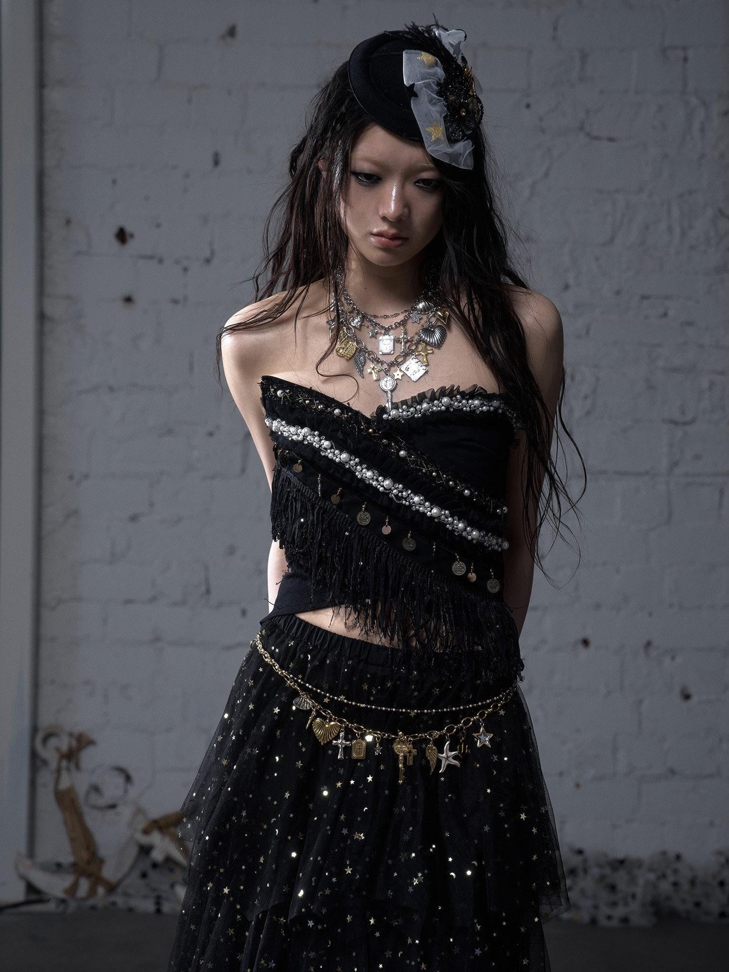 NO ROMANCE Sparkling Punk Vintage Heart Cross Layered Women'S Mixed Metal Necklaces