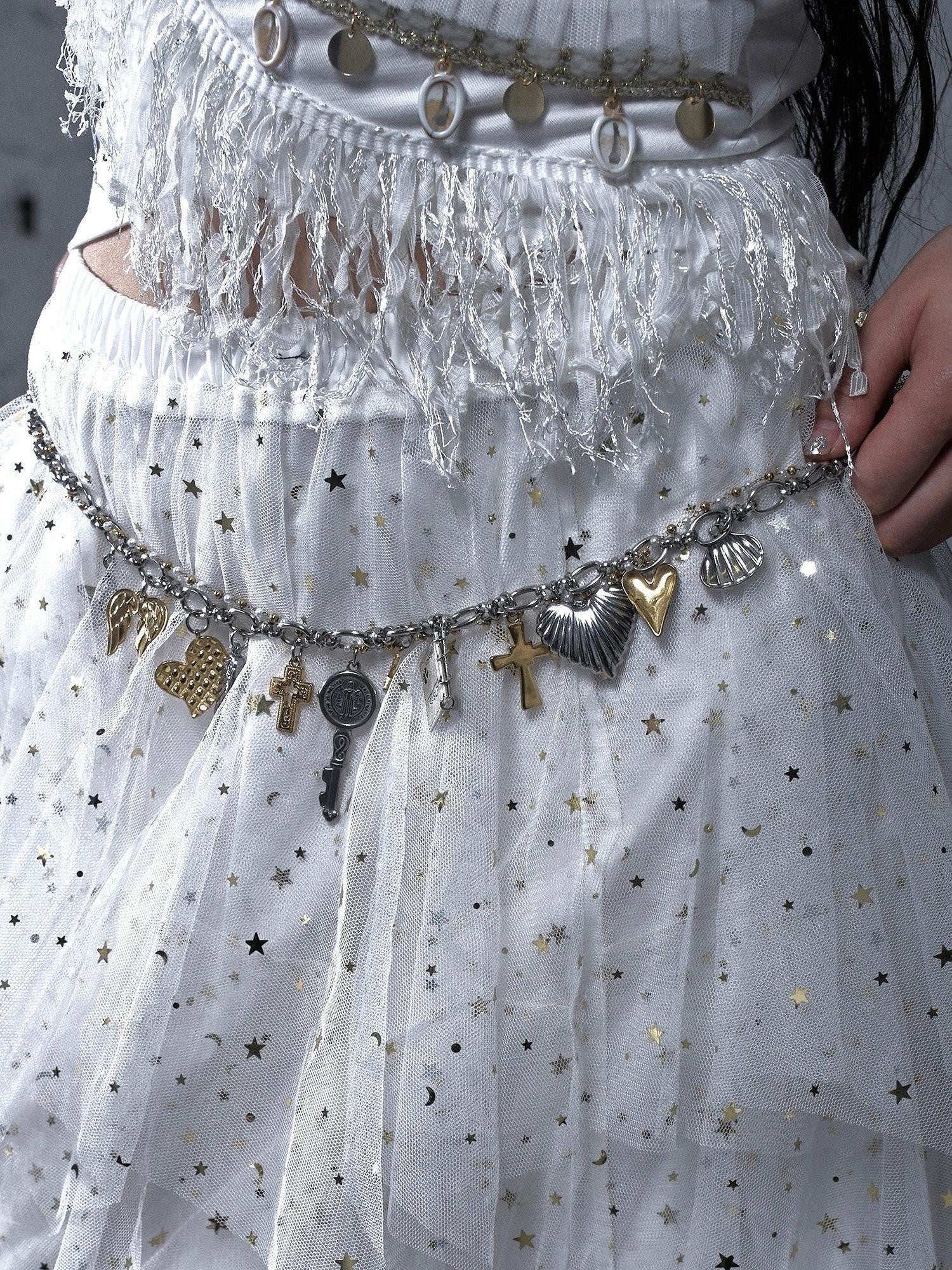 NO ROMANCE Sparkling Punk Vintage Heart Cross Layered Women'S Mixed Metal Necklaces