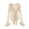 NO_ROMANCE_Textured_Lace_Ruffle_Slim_Fit_Tie_Bell_Sleeve_Women'S_Cotton_Blend_Blouses_MISSTT
