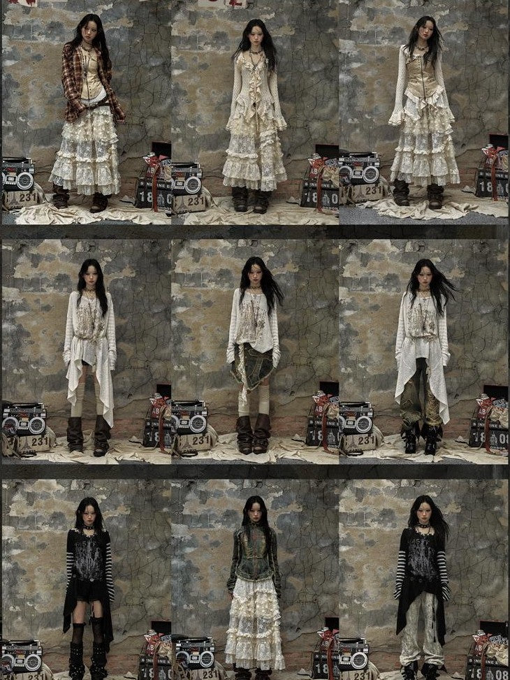 NO ROMANCE Textured Lace Ruffle Slim Fit Tie Bell Sleeve Women'S Cotton Blend Blouses