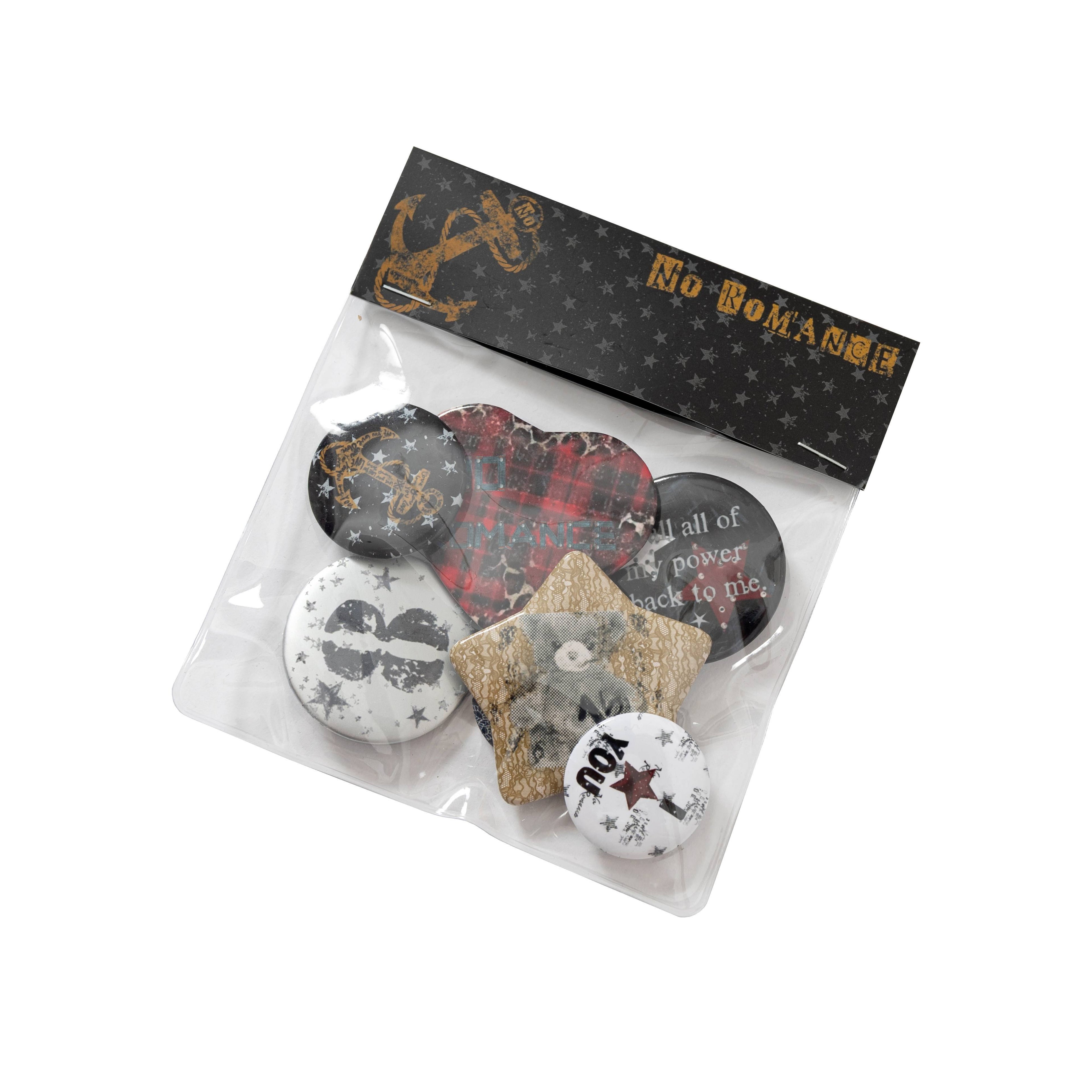 NO_ROMANCE_Unique_Edgy_Punk_Rock_Distressed_Badge_Women'S_Metal_Statement_Brooches_MISSTT
