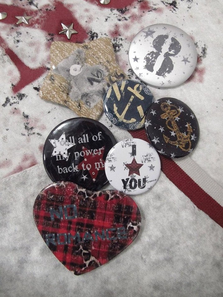 NO ROMANCE Unique Edgy Punk Rock Distressed Badge Women'S Metal Statement Brooches