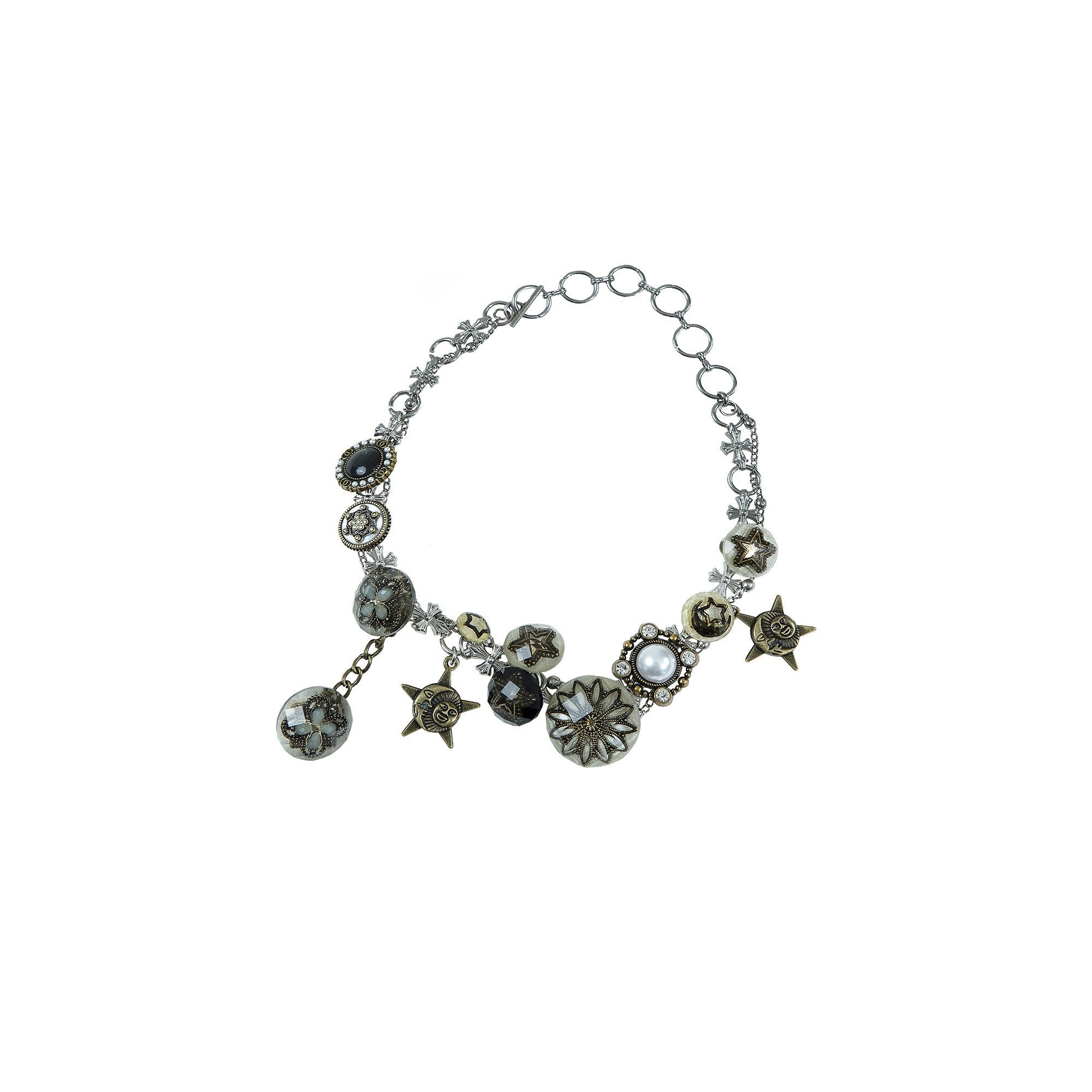 NO_ROMANCE_Vintage_Aged_Punk_Detailed_Button_Star_Choker_Women'S_Titanium_Steel_Necklaces_MISSTT