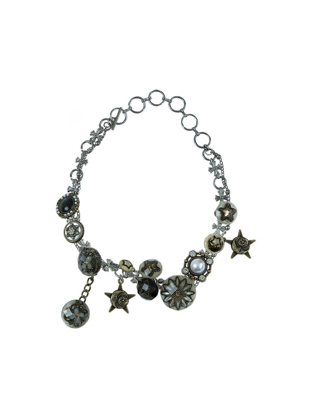 NO ROMANCE Vintage Aged Punk Detailed Button Star Choker Women'S Titanium Steel Necklaces