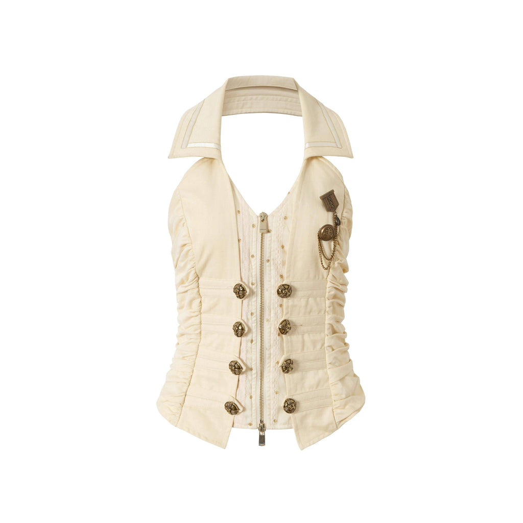 NO_ROMANCE_Vintage_Court_Nautical_Punk_V-neck_Halter_Waist_Slim_Faux_Vest_Women'S_Tank_Tops_MISSTT