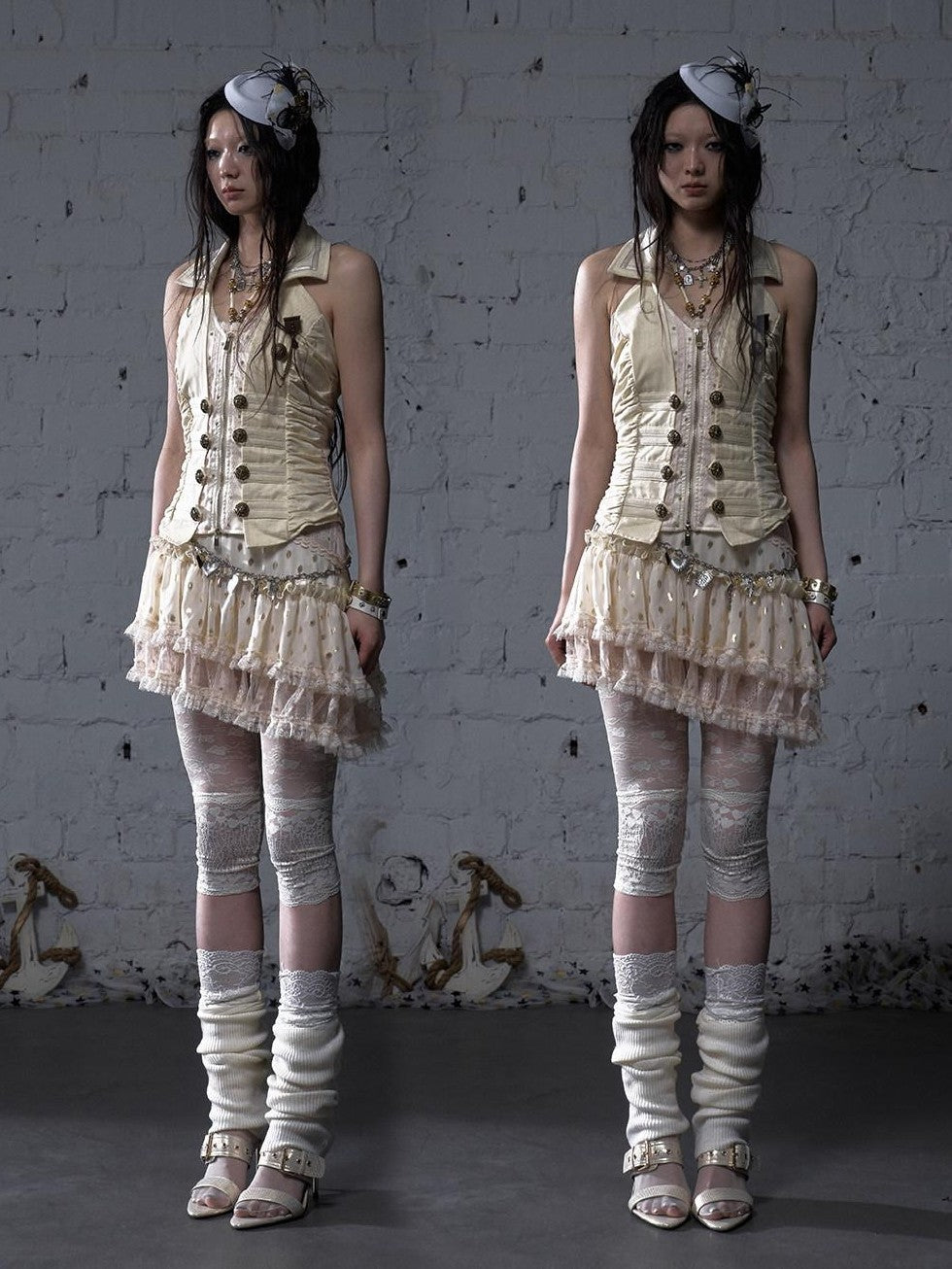 NO ROMANCE Vintage Court Nautical Punk V-neck Halter Waist Slim Faux Vest Women'S Tank Tops