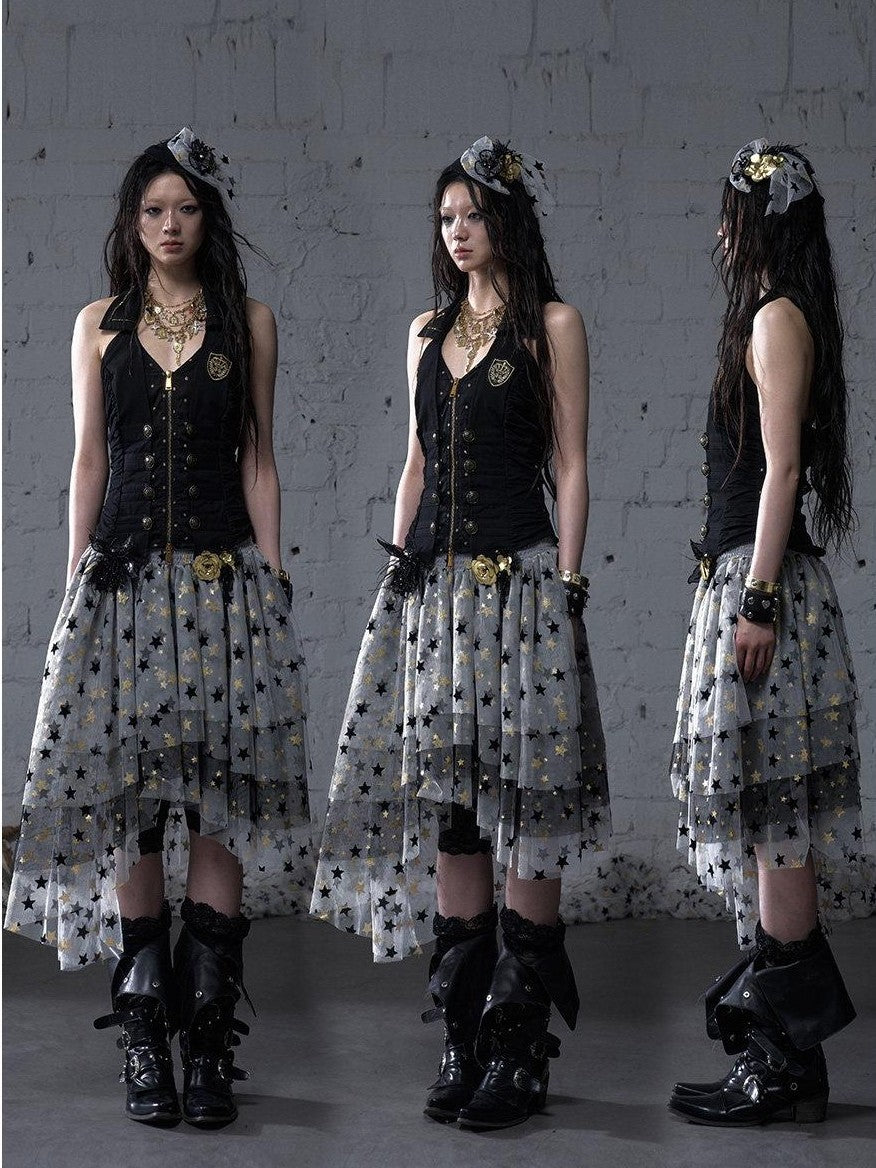 NO ROMANCE Vintage Court Nautical Punk V-neck Halter Waist Slim Faux Vest Women'S Tank Tops