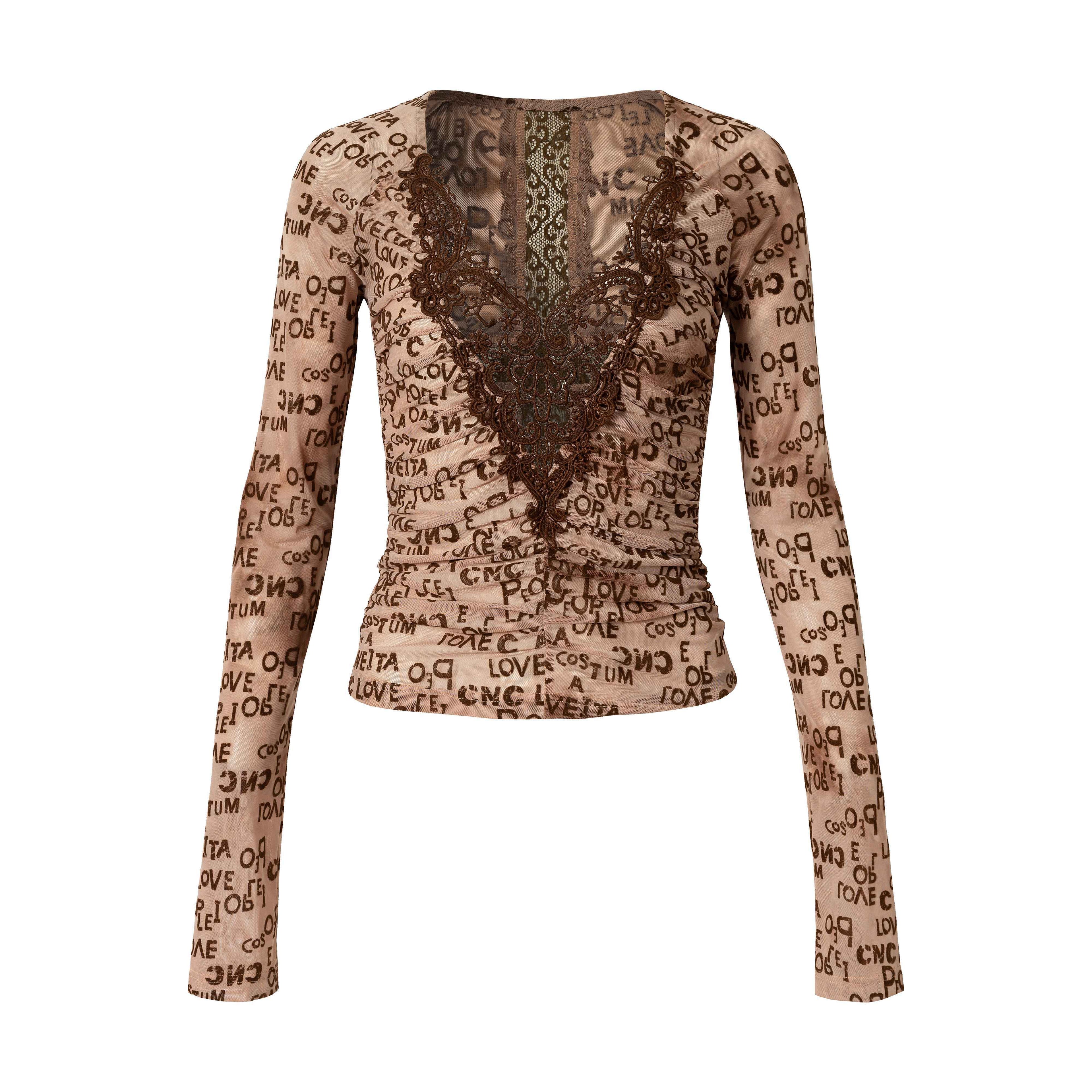 NO_ROMANCE_Vintage_Crochet_Lace_Flocked_V-neck_Elastic_Waist_Women'S_Polyester_Blouses_MISSTT