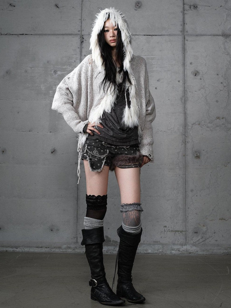 NO ROMANCE Vintage Fringe Hooded Batwing Knit Cardigan Women'S Wool Blend Sweaters