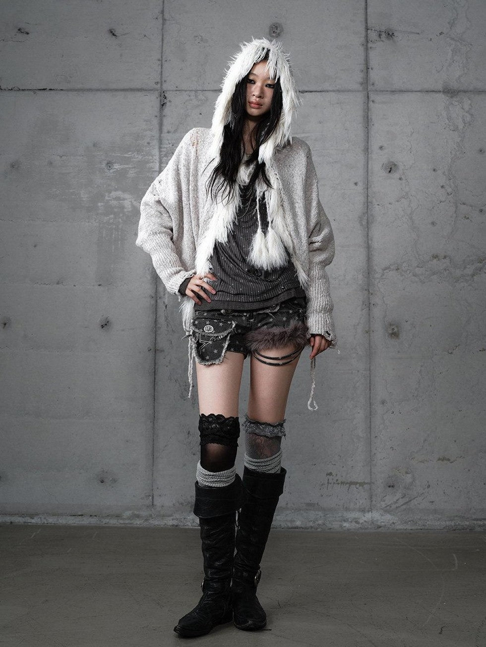 NO ROMANCE Vintage Fringe Hooded Batwing Knit Cardigan Women'S Wool Blend Sweaters