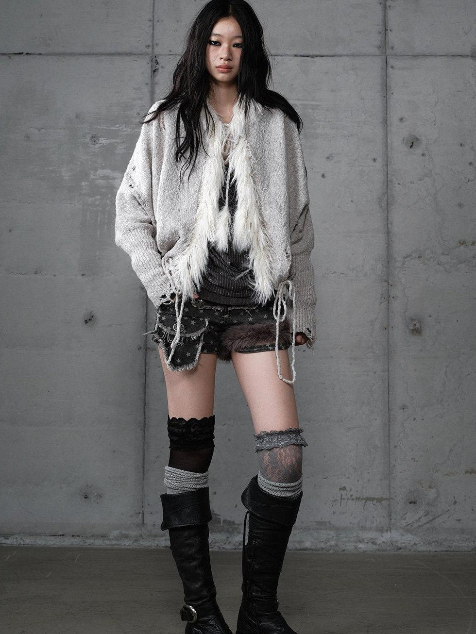 NO ROMANCE Vintage Fringe Hooded Batwing Knit Cardigan Women'S Wool Blend Sweaters