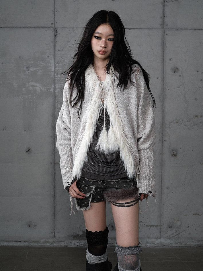 NO ROMANCE Vintage Fringe Hooded Batwing Knit Cardigan Women'S Wool Blend Sweaters