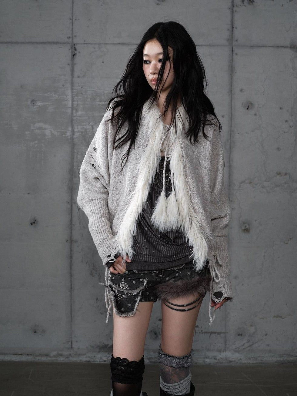 NO ROMANCE Vintage Fringe Hooded Batwing Knit Cardigan Women'S Wool Blend Sweaters