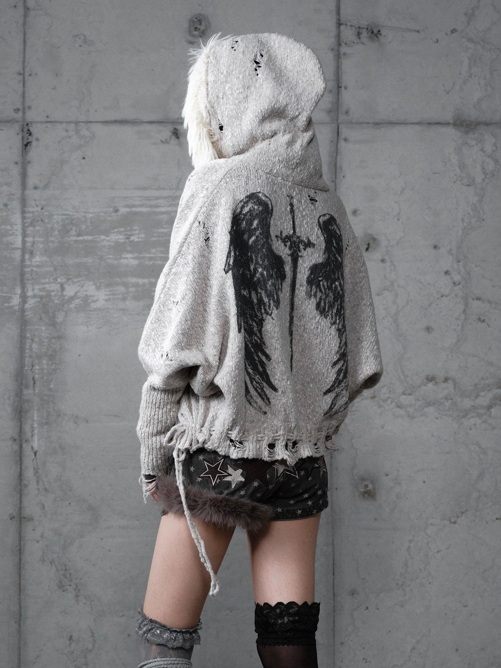 NO ROMANCE Vintage Fringe Hooded Batwing Knit Cardigan Women'S Wool Blend Sweaters