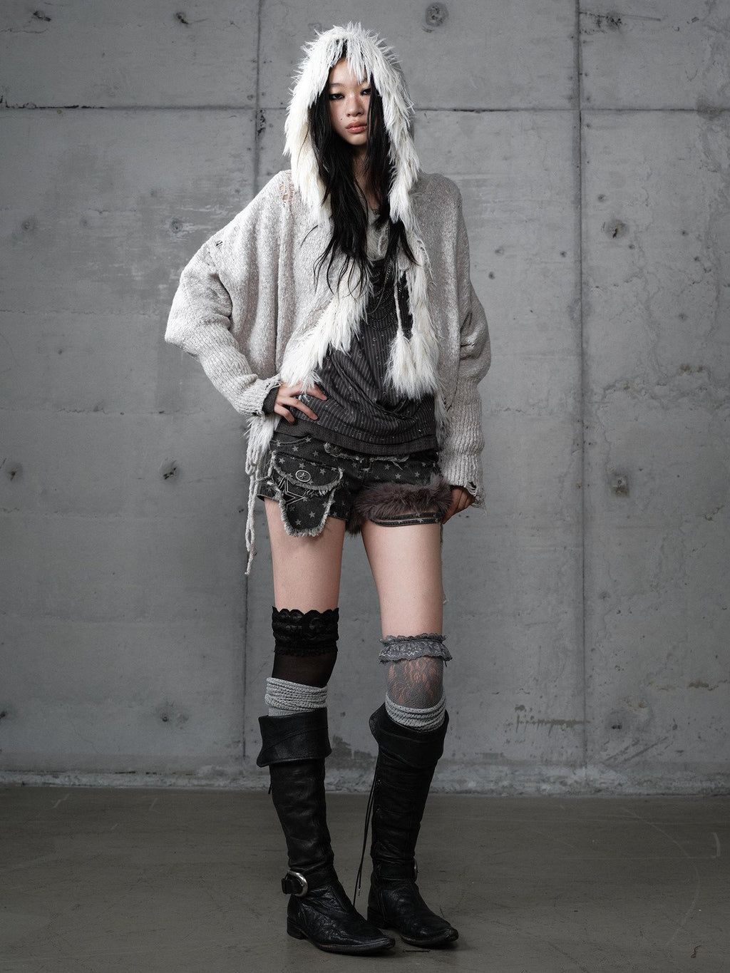 NO ROMANCE Vintage Fringe Hooded Batwing Knit Cardigan Women'S Wool Blend Sweaters