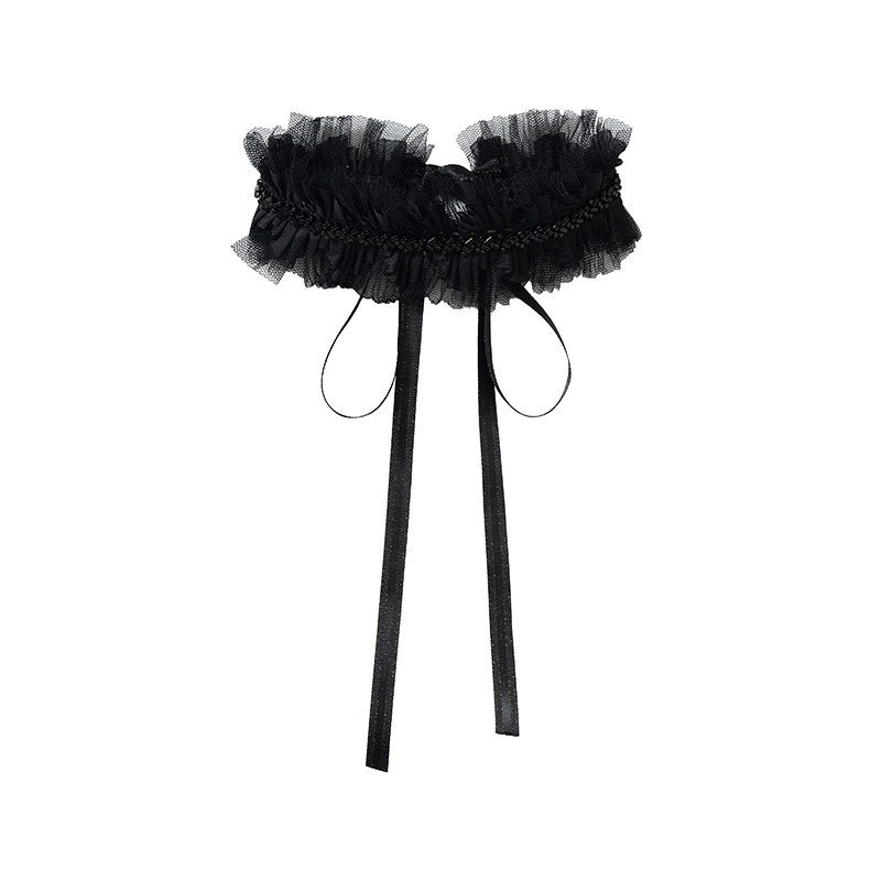 NO_ROMANCE_Vintage_Hand_Beaded_Pleated_Lace_Tulle_Women'S_Silk_Collar_Neck_Gaiters_MISSTT