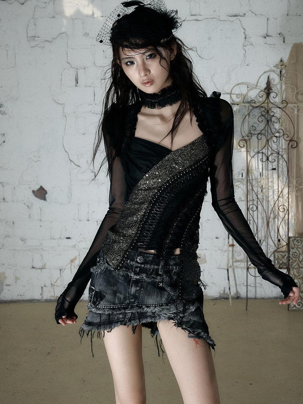 NO ROMANCE Vintage Hand Beaded Pleated Lace Tulle Women'S Silk Collar Neck Gaiters