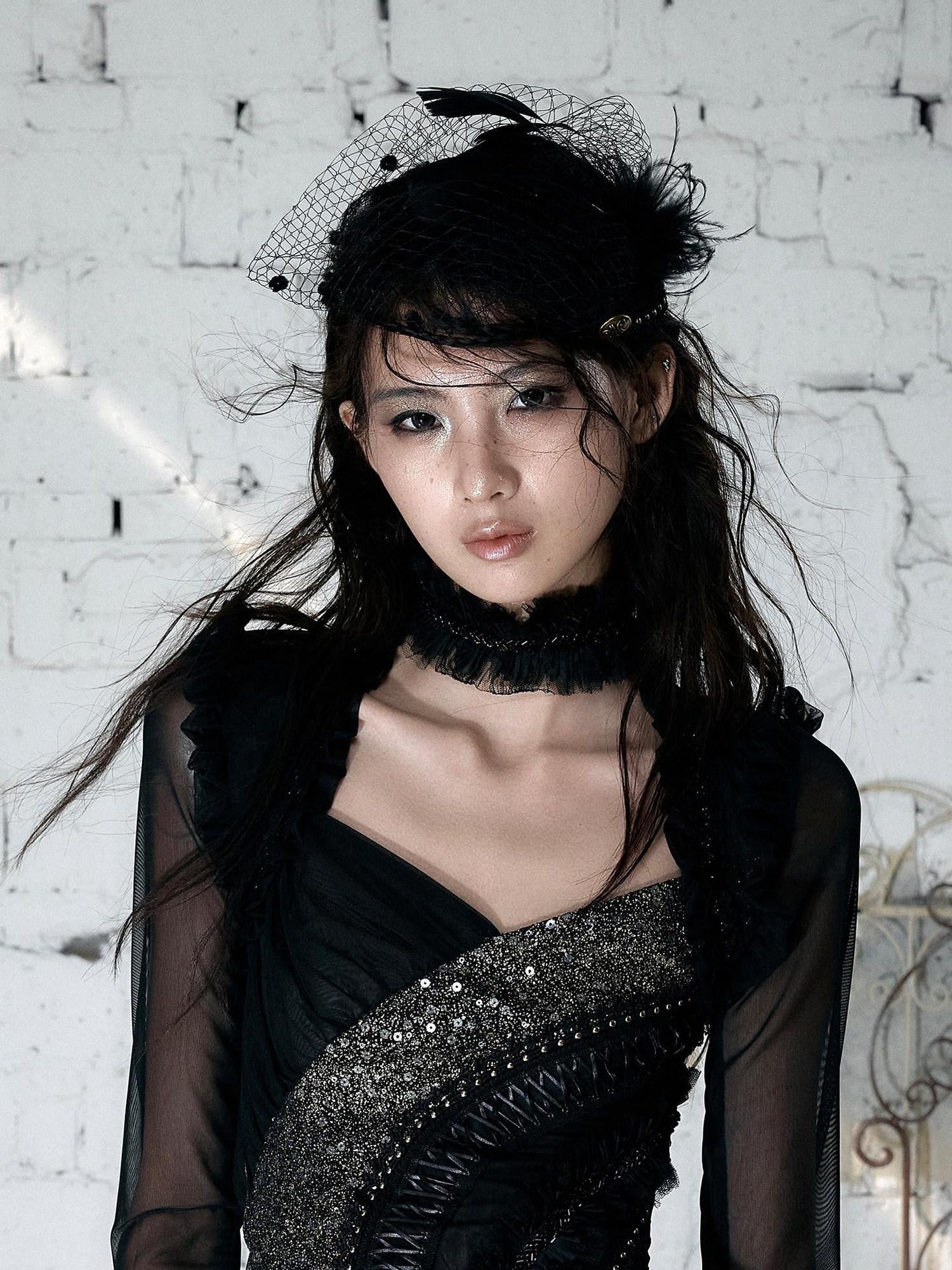 NO ROMANCE Vintage Hand Beaded Pleated Lace Tulle Women'S Silk Collar Neck Gaiters