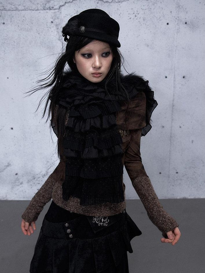 NO ROMANCE Vintage Lace Layered Fluffy Polka Dot Women'S Polyester Scarves & Shawls