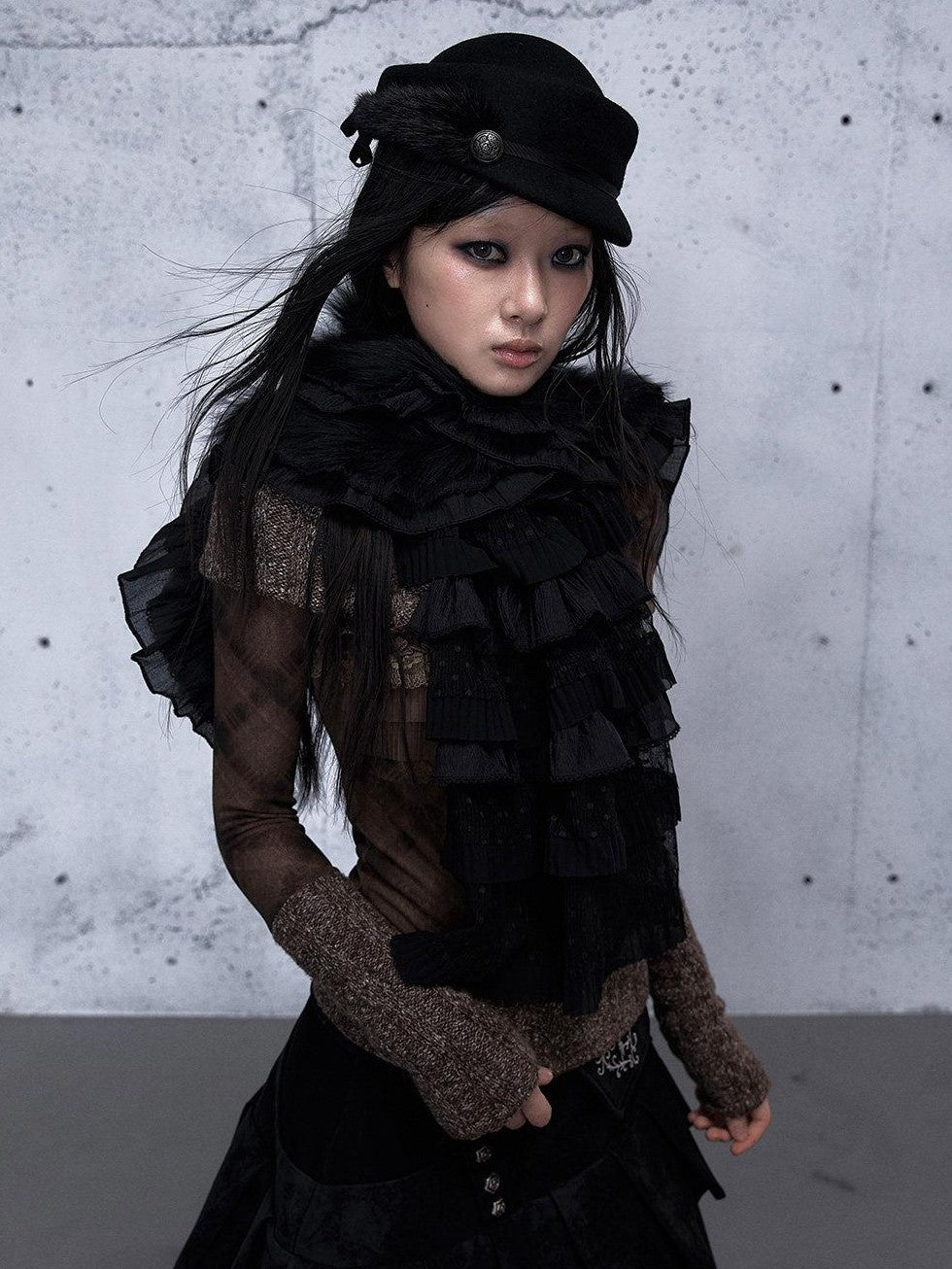 NO ROMANCE Vintage Lace Layered Fluffy Polka Dot Women'S Polyester Scarves & Shawls