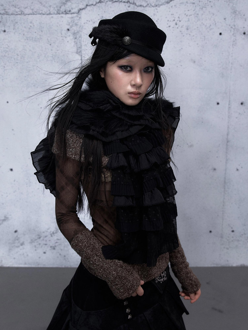 NO ROMANCE Vintage Lace Layered Fluffy Polka Dot Women'S Polyester Scarves & Shawls
