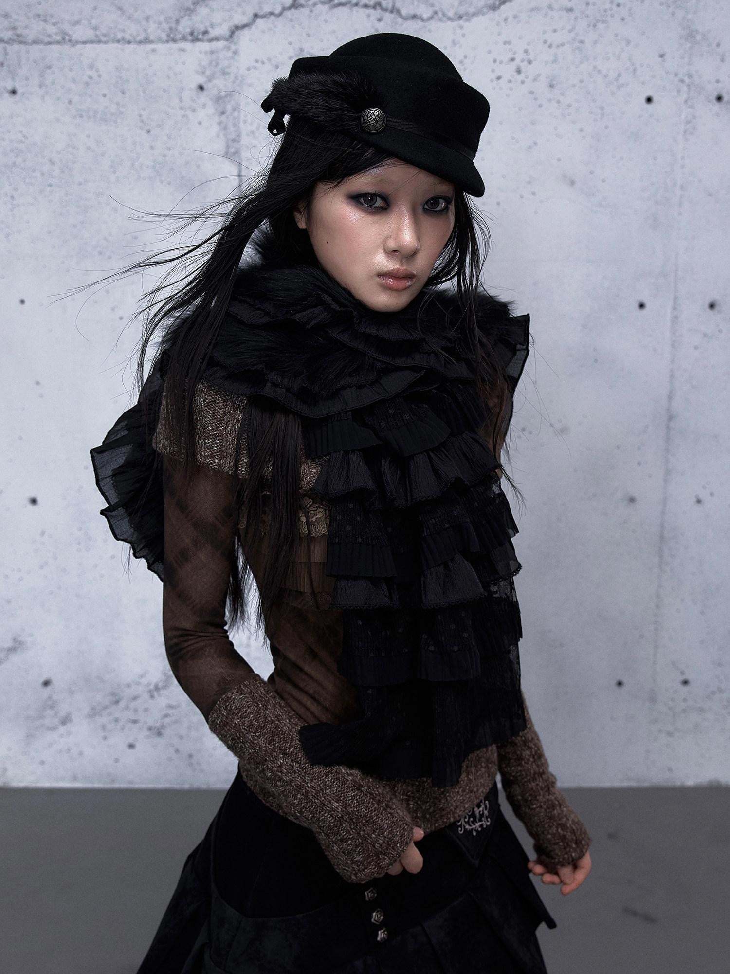 NO ROMANCE Vintage Lace Layered Fluffy Polka Dot Women'S Polyester Scarves & Shawls