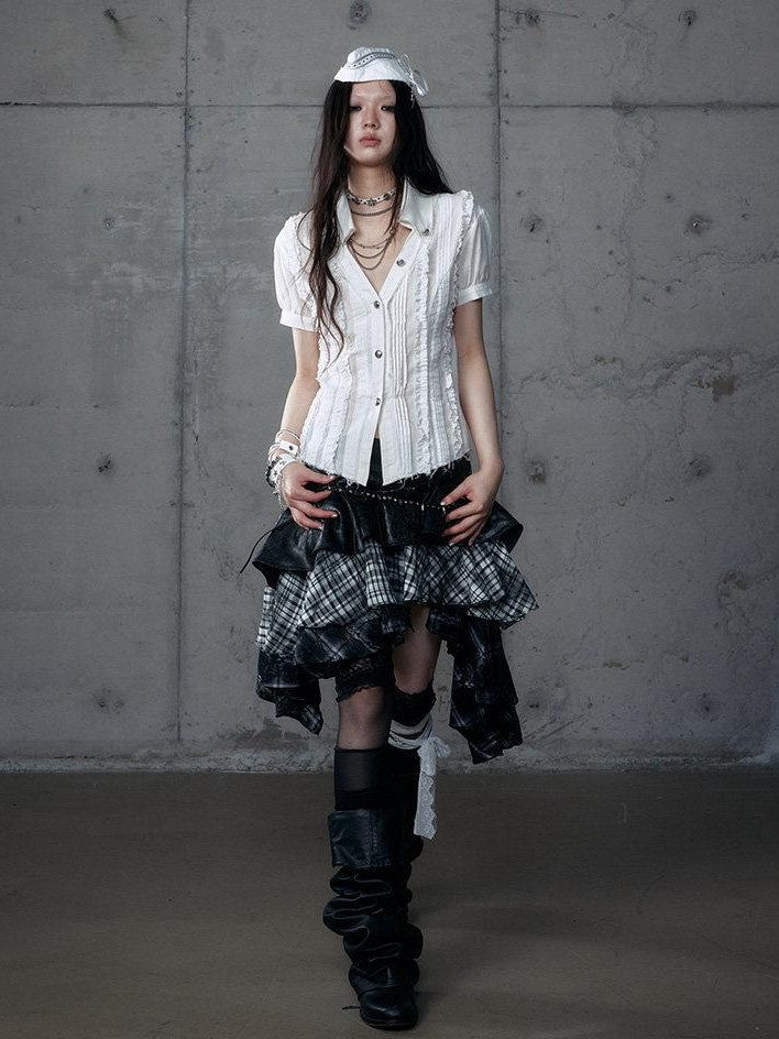 NO ROMANCE Vintage Lace Puff Sleeve V-neck Slim Fit Women'S Cotton Blouses