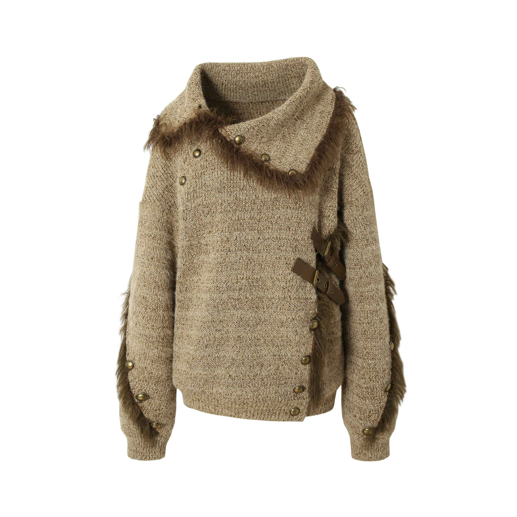 NO_ROMANCE_Vintage_Mallard_Frayed_Stand_Collar_Loose_Knit_Women'S_Polyamide_Cotton_Sweaters_MISSTT