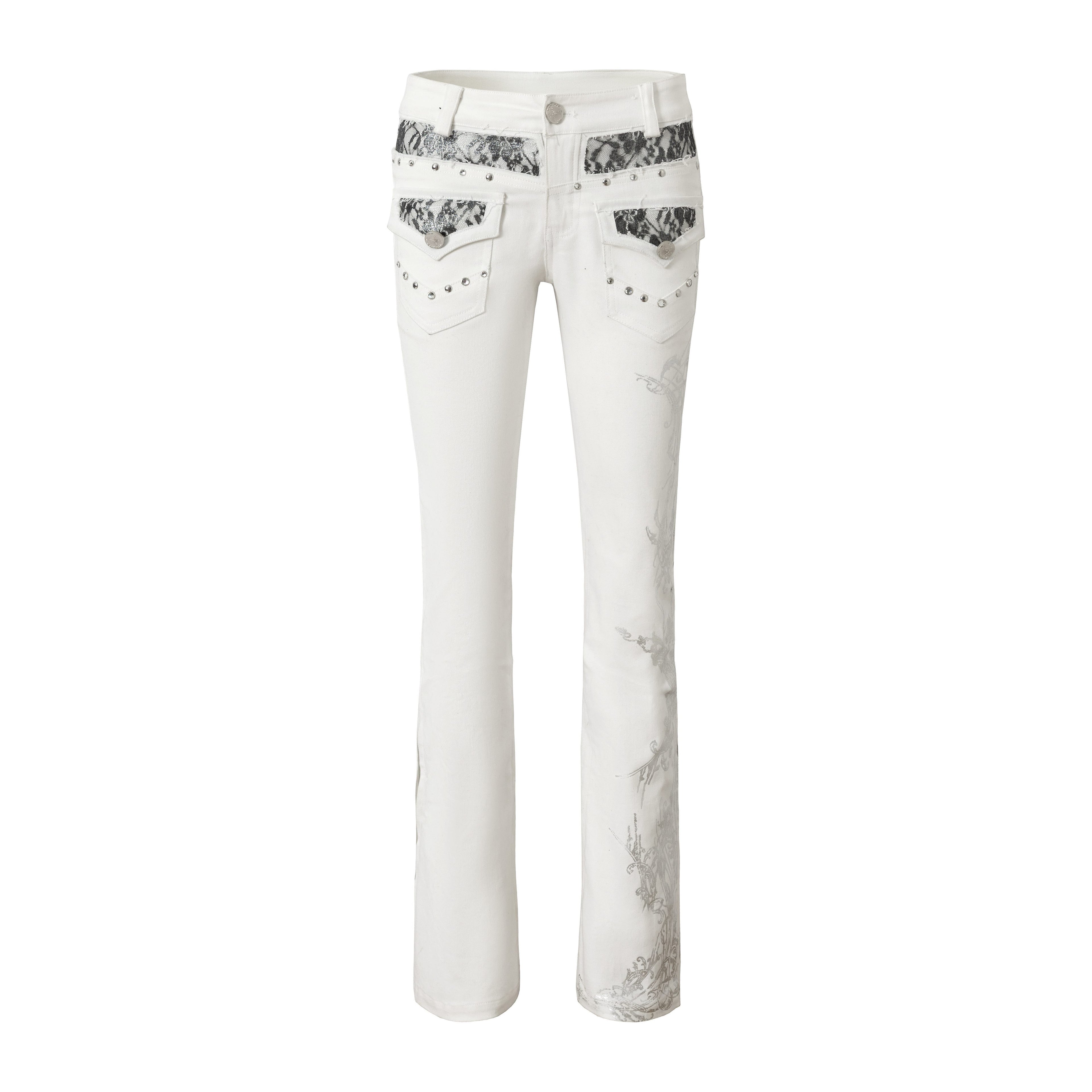NO_ROMANCE_Vintage_Modern_Rhinestone_Gold_Foil_Lace_Patchwork_Women'S_Denim_Straight_Pants_MISSTT