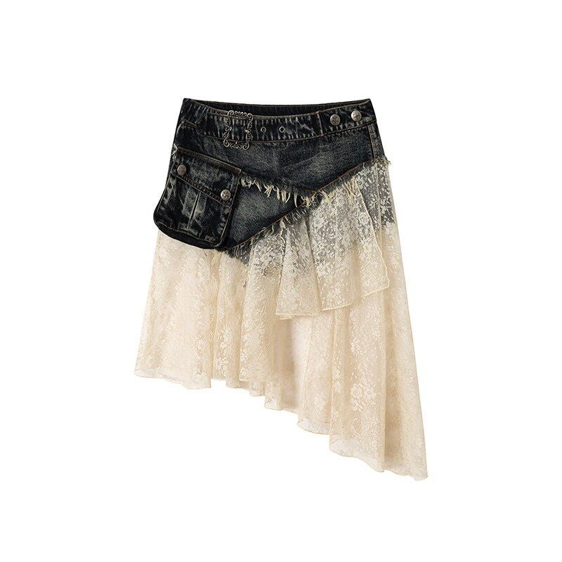 NO_ROMANCE_Vintage_Patchwork_Lace_Asymmetrical_Distressed_Women'S_Denim_Midi_Skirts_MISSTT