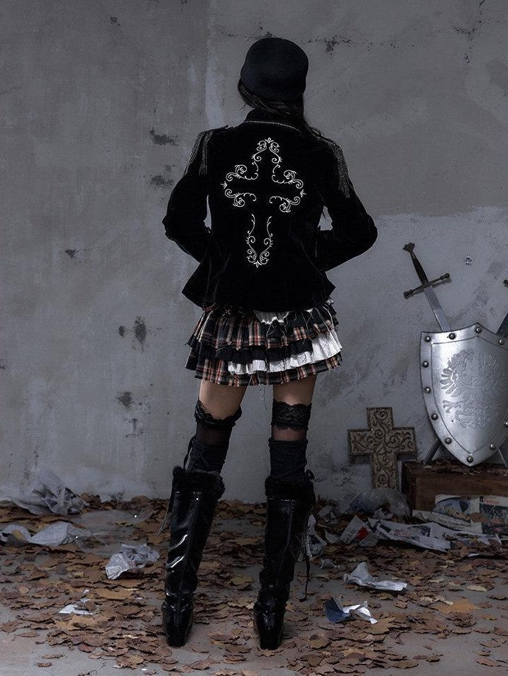 NO ROMANCE Vintage Plaid Multi Layer Punk Women'S Linen Cotton Low Waist Frayed Mini Skirts