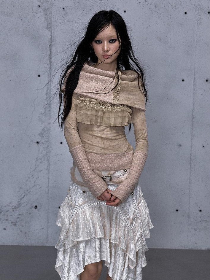NO ROMANCE Vintage Punk Detachable Collar Patchwork Round Neck Women'S Wool Sweaters
