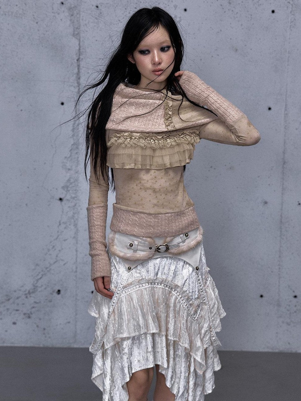 NO ROMANCE Vintage Punk Detachable Collar Patchwork Round Neck Women'S Wool Sweaters