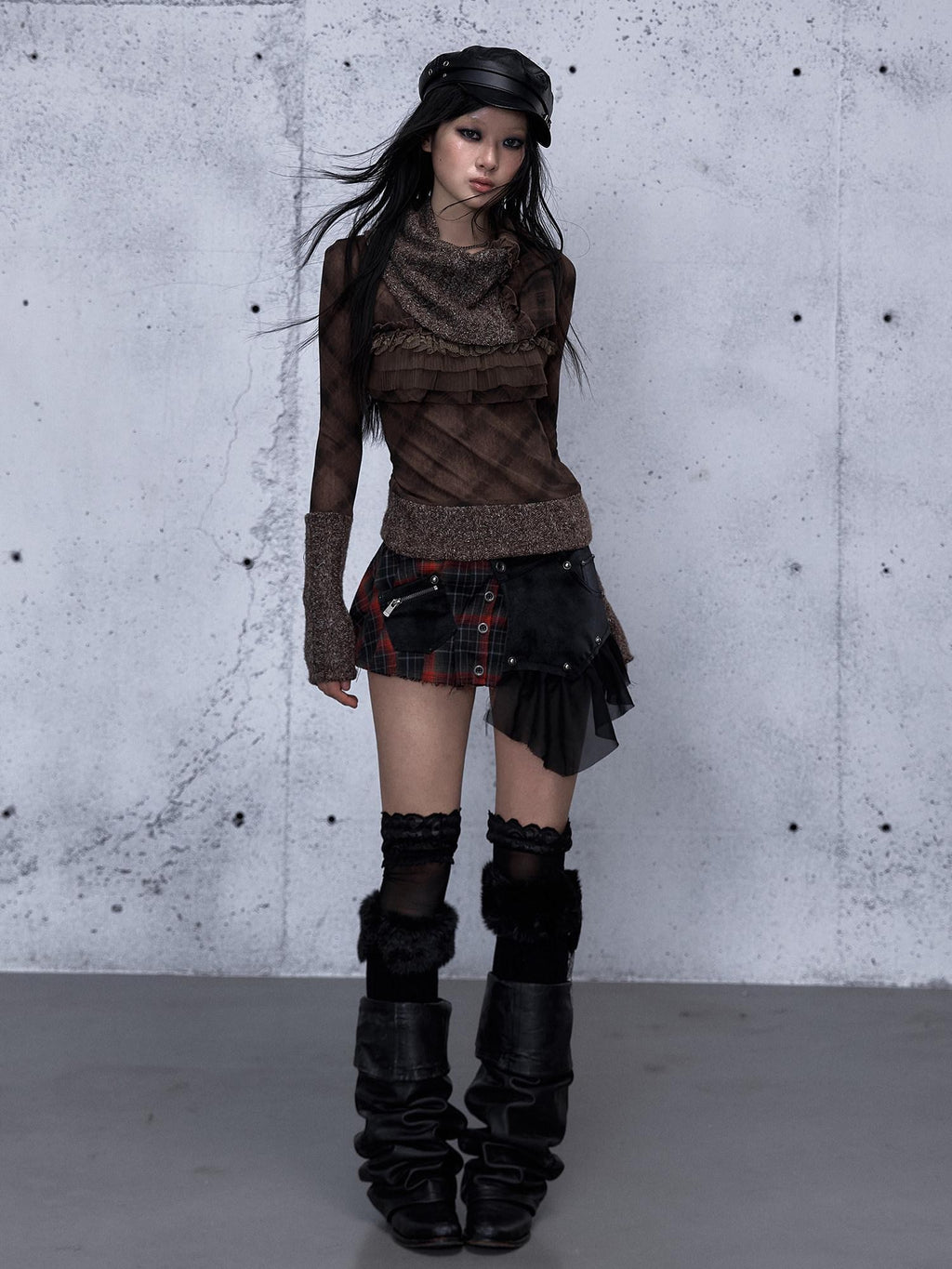 NO ROMANCE Vintage Punk Detachable Collar Patchwork Round Neck Women'S Wool Sweaters