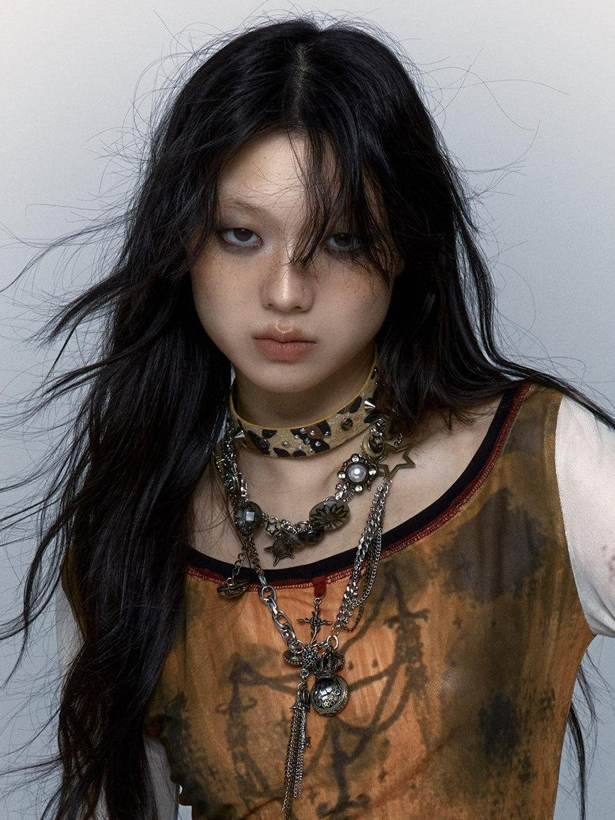 NO ROMANCE Vintage Punk Distressed Pocketwatch Spliced Women'S Manmade Crystal Pendants