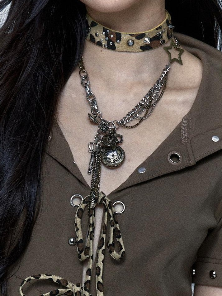 NO ROMANCE Vintage Punk Distressed Pocketwatch Spliced Women'S Manmade Crystal Pendants