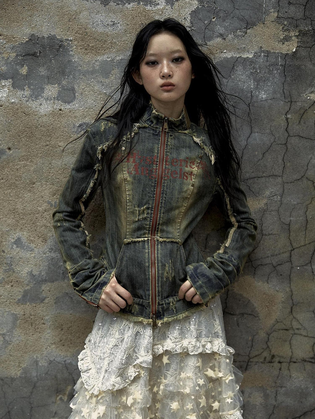 NO ROMANCE Vintage Punk Distressed Washed Rivet Cinched Waist Women'S Denim Jackets