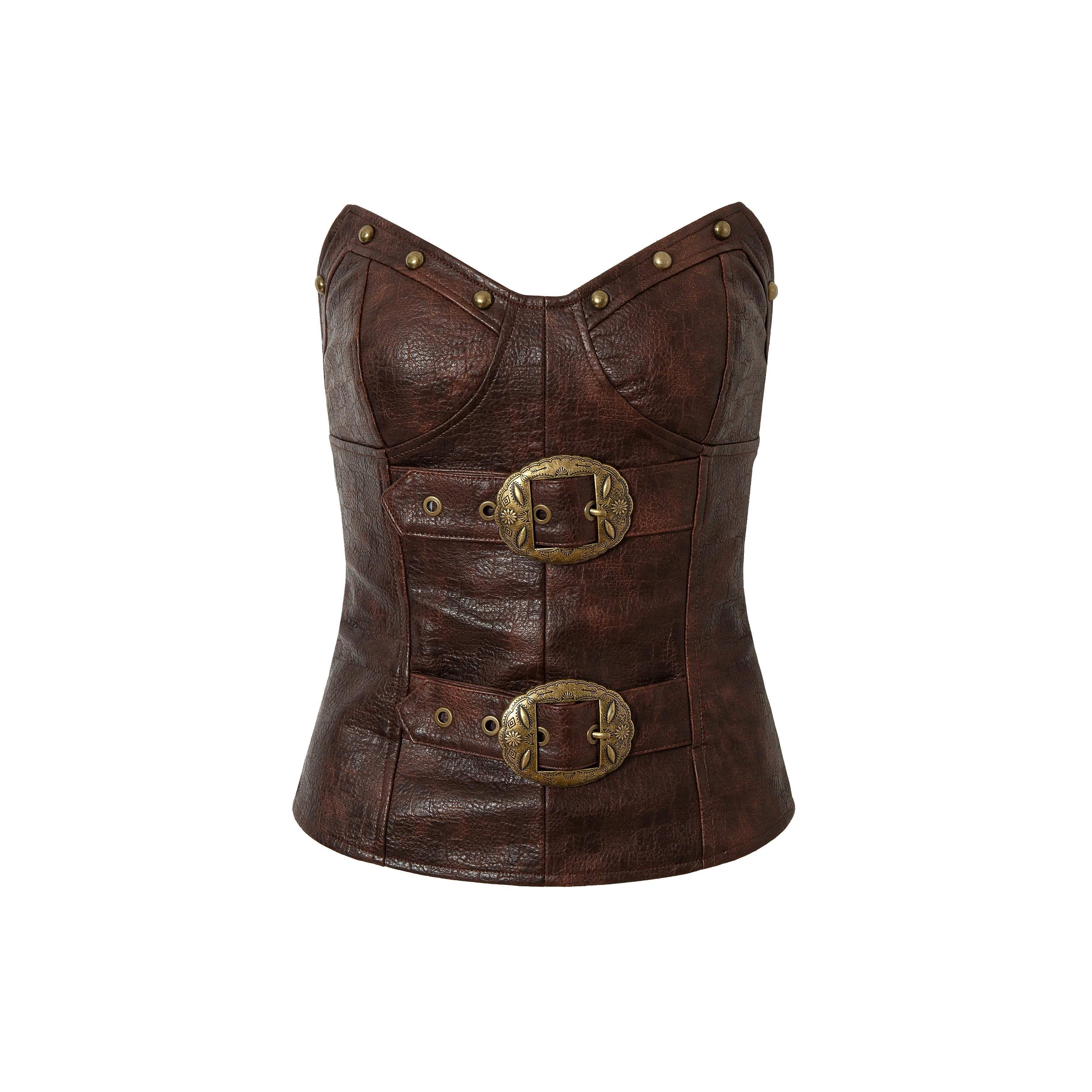 NO_ROMANCE_Vintage_Punk_Embellished_Slim_Women'S_Pu_Leather_Tube_Tops_/_Bandeaus_MISSTT