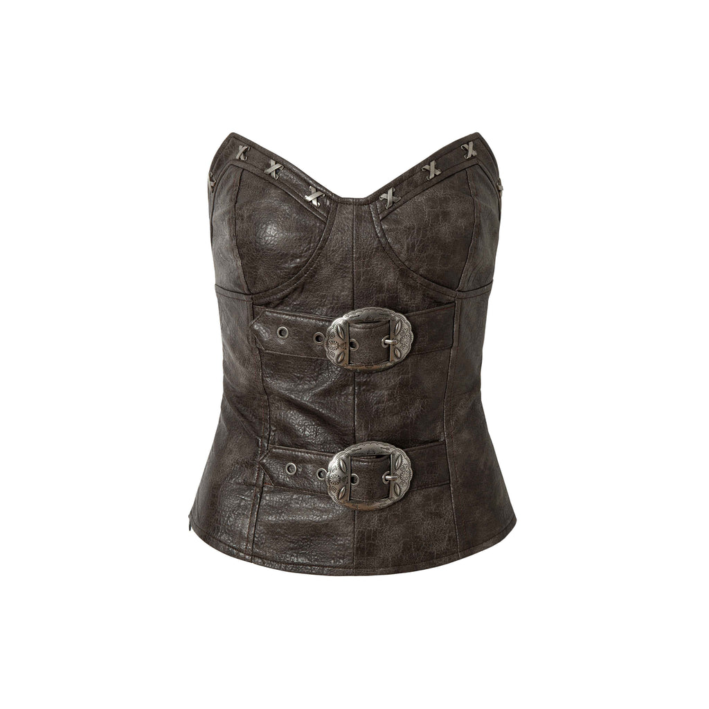 NO_ROMANCE_Vintage_Punk_Embellished_Slim_Women'S_Pu_Leather_Tube_Tops_/_Bandeaus_MISSTT