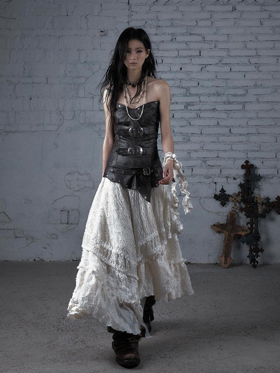 NO ROMANCE Vintage Punk Embellished Slim Women'S Pu Leather Tube Tops / Bandeaus