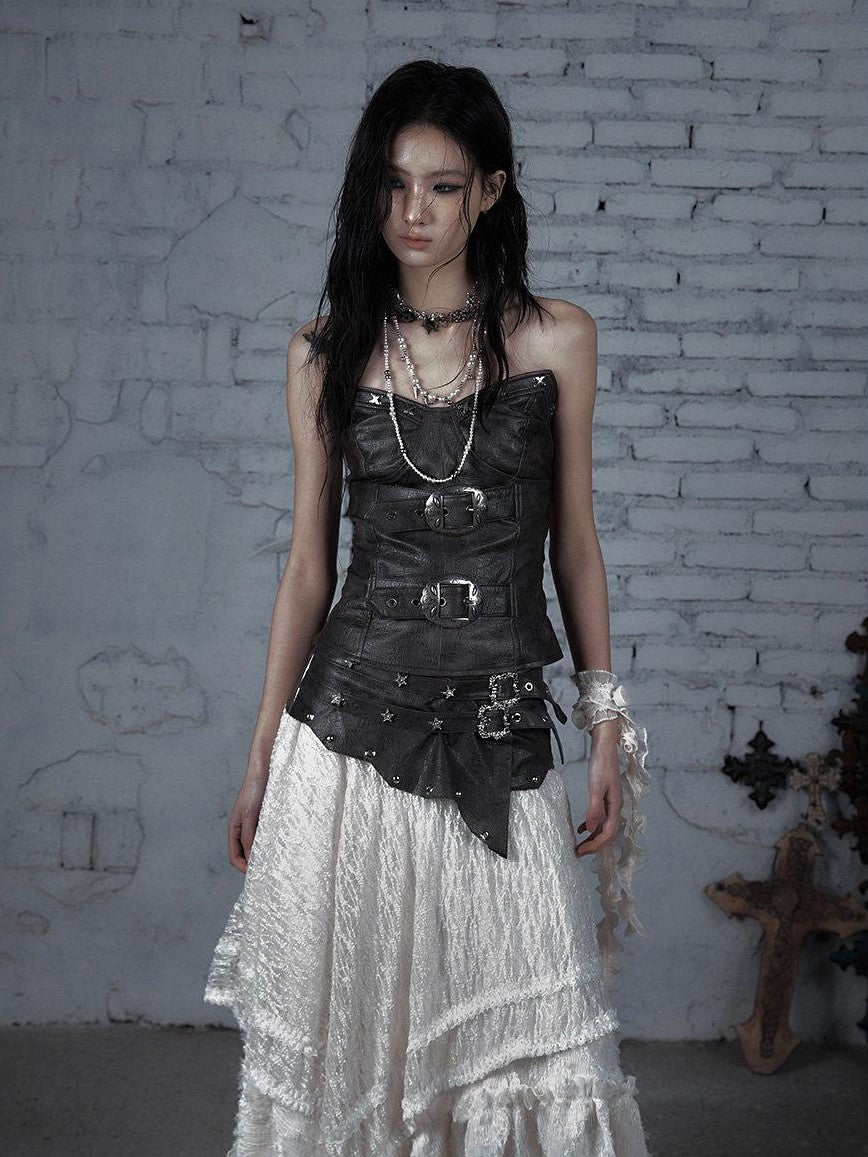 NO ROMANCE Vintage Punk Embellished Slim Women'S Pu Leather Tube Tops / Bandeaus