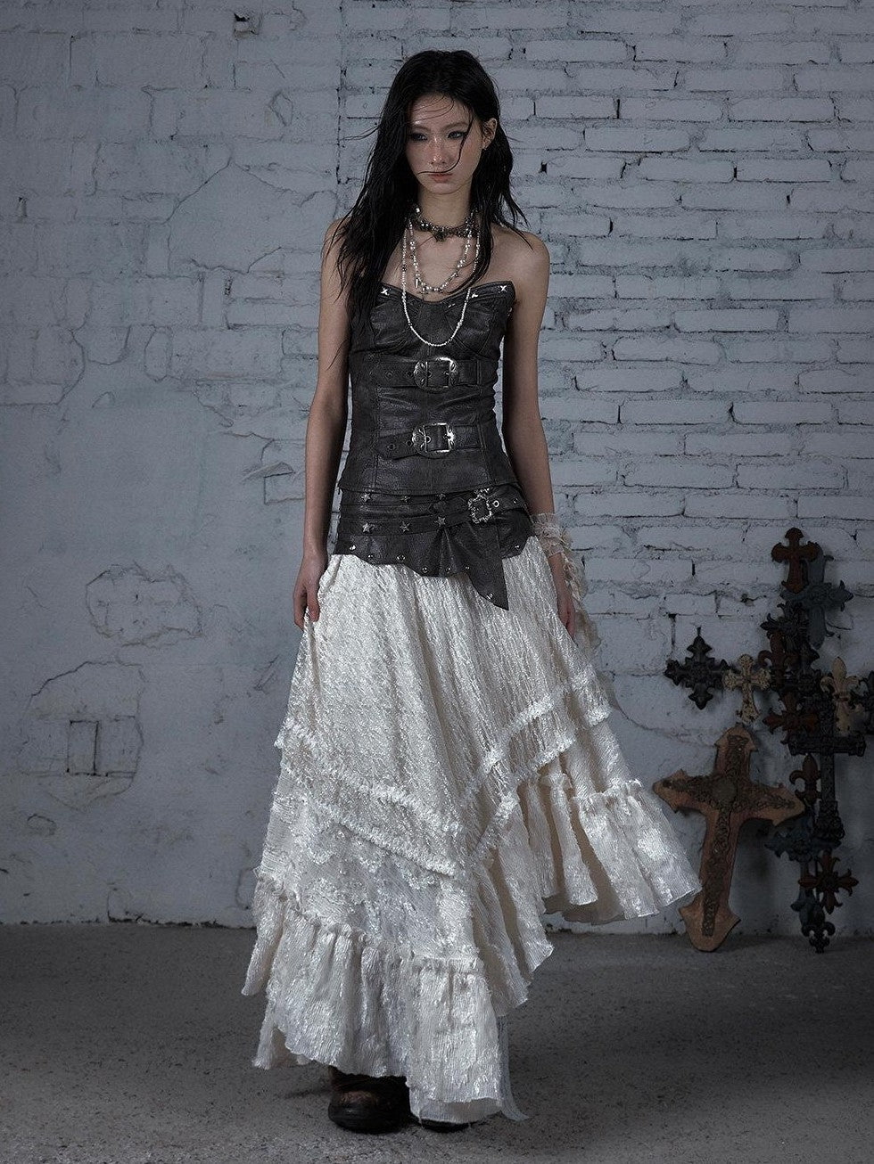 NO ROMANCE Vintage Punk Embellished Slim Women'S Pu Leather Tube Tops / Bandeaus