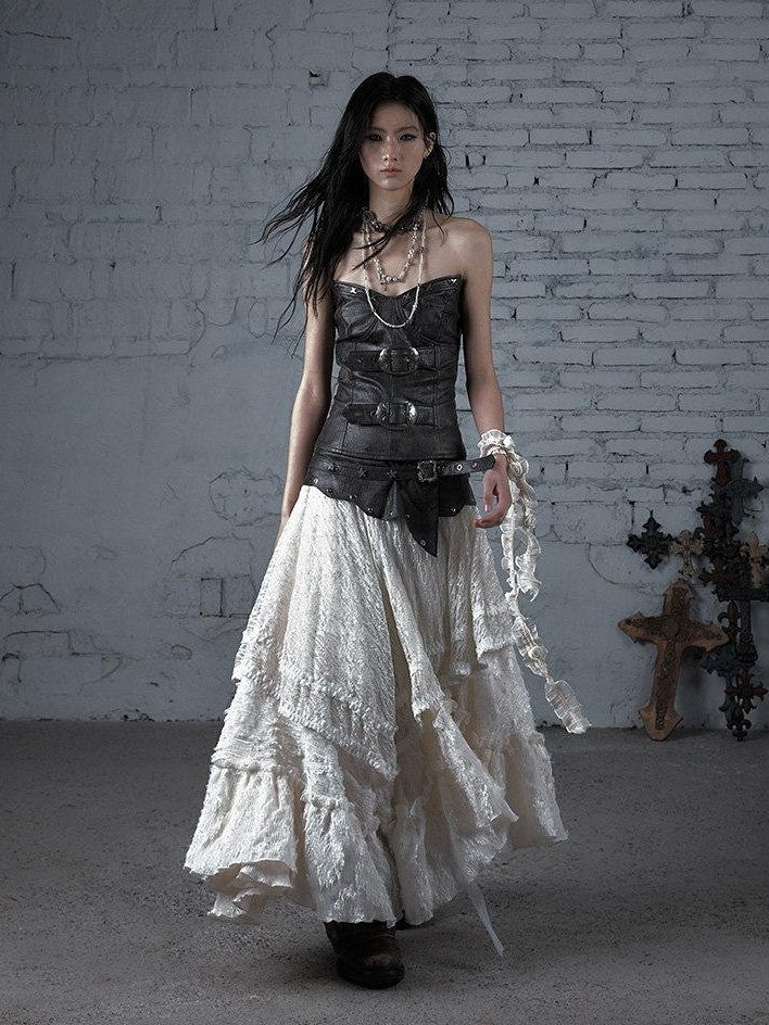 NO ROMANCE Vintage Punk Embellished Slim Women'S Pu Leather Tube Tops / Bandeaus