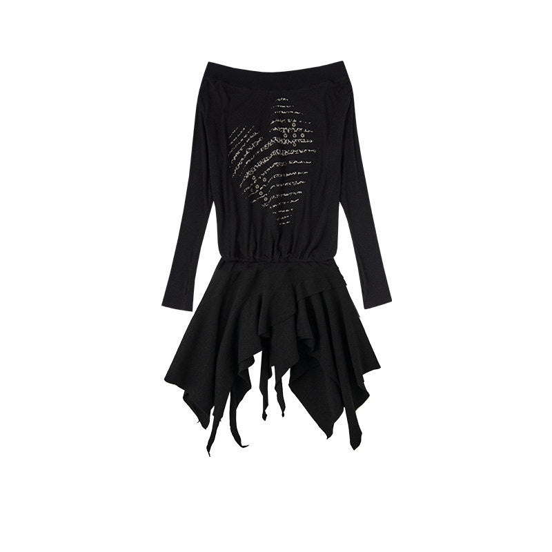 NO_ROMANCE_Vintage_Punk_Embroidered_Asymmetric_Off_Shoulder_Women'S_Cotton_Blend_Midi_Dresses_MISSTT