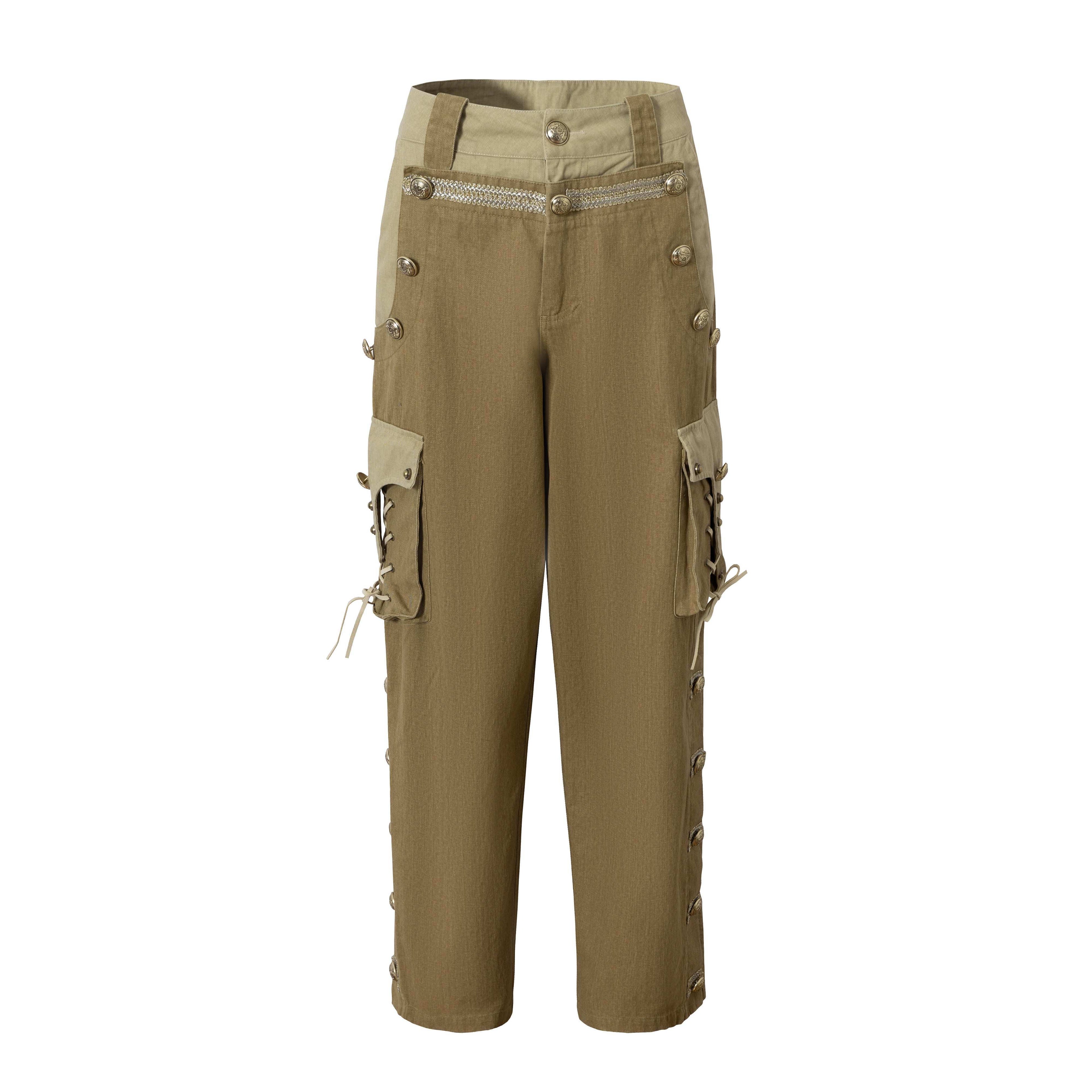 NO_ROMANCE_Vintage_Punk_Napoleonic_Patchwork_Workwear_Lantern_Women'S_Cotton_Straight_Pants_MISSTT